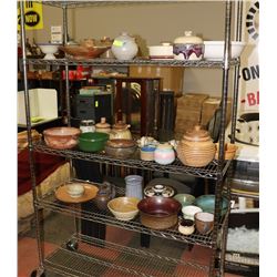 RACK OF ASSORTED POTTERY ITEMS