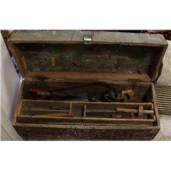 ANTIQUE WOOD WORKING TOOL BOX & TOOLS