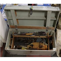 VINTAGE WOOD WORKING TOOL BOX W/ CONTENTS