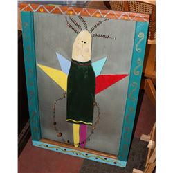 2'X3' WOODEN FOLK LADY IN WOOD FRAME