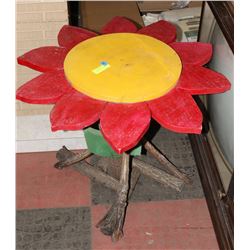 RUSTIC WOOD RED FLOWER PETAL TABLE