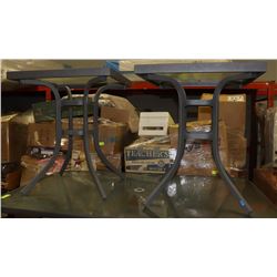 PAIR OF SMALL METAL AND GLASS PATIO TABLES