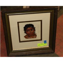 FRAMED MALE INDIAN NEEDLE POINT ARTWORK.