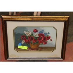 FRAMED POPPIES NEEDLE POINT SINGLE THREAD ARTWORK