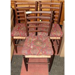 SET OF 3 WICKER AND BAMBOO CHAIRS WITH RED