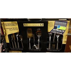 80 PC STAINLESS STEEL FLATWARE SET WITH WOOD