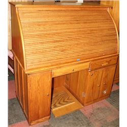 OAK ROLL TOP DESK, NO KEY