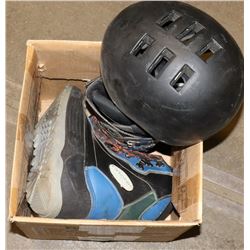 LOT OF SNOWBOARD BOOTS SIZE 12, HELMET AND