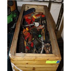 WOOD TOOL BOX WITH CONTENTS