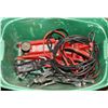 Image 1 : GREEN TOTE WITH BOOSTER CABLES, FLOOR JACK, TIRE