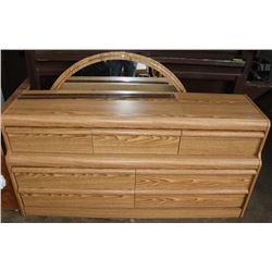 AS IS DRESSER WITH MIRROR AND LIGHT FIXTURE