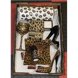 BOX W/LEOPARD DECORATIVE ITEMS INCL.