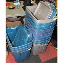 LOT OF 13 PLASTIC STORAGE TOTES