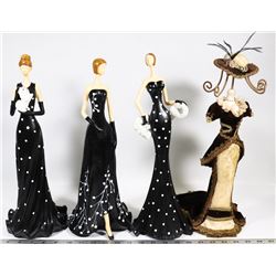 TRIO OF PORCELAIN ELEGANT STATUES OF LADIES AND