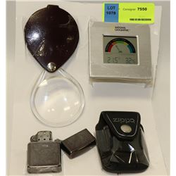 ZIPPO WITH MAGNIFYING GLASS AND MORE