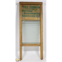 THE JUNIOR WESTERN WOODENWARE WASHBOARD