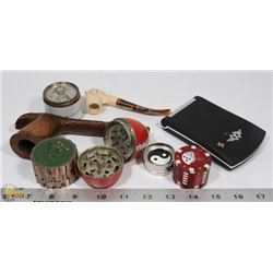 BOX W/5 GRINDERS, 2 PIPES & 1 SCALE -