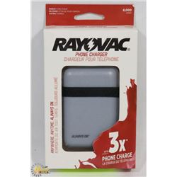 NEW RAYOVAC 6000 MAH PHONE CHARGER POWER BANK