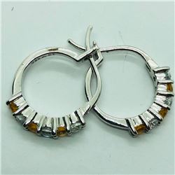 Silver Citrine Cubic Zirconia Hoop Earrings Earrings, Suggested Retail Value $60