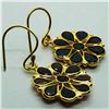 Image 3 : Silver Gold Plated Garnet Flower Shaped Earrings, Suggested Retail Value $160