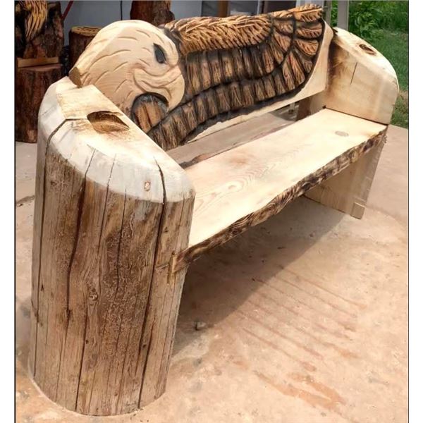 Handmade Chainsaw Carved Wooden Bench