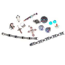 Collection of stone-set, enamel and silver jewelry
