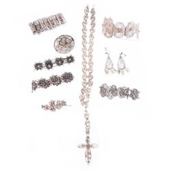 Collection of silver wirework jewelry