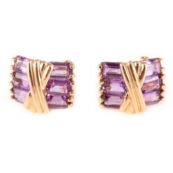 Pair of amethyst & 14k gold clip earrings