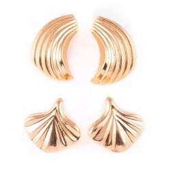 Two pairs of 14k gold clip earrings