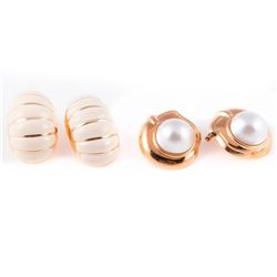 Two pairs of 14k gold clip earrings