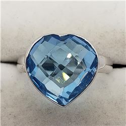 Silver Heart Shaped Blue Topaz 10.5 Ct Ring (~Size 9), Suggested Retail Value $500