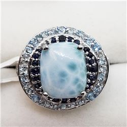 Silver Larimar Sapphire Aquamarine Ring (~weight 6.5g), Suggested Retail Value $600