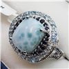 Image 2 : Silver Larimar Sapphire Aquamarine Ring (~weight 6.5g), Suggested Retail Value $600