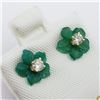 Image 2 : 14K Yellow Gold Diamond Stud (Si2-I1)(0.2ct) Green Agate Flower Jacket Earrings (~weight 0.6g), Made