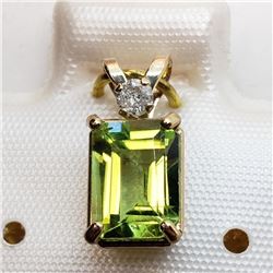 10K Yellow Gold Peridot (Baguette Cut)(1.08ct) Diamond(0.04ct) 7X5Mm Pendant, Made in Canada, Sugges