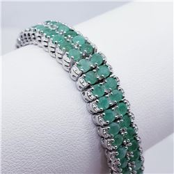 Silver 120 Emerald(12ct) 7 Inch Bracelet (~weight 26.4g), Insurance Value $1900