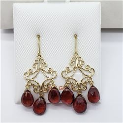 18K Yellow Gold Garnet(8.2ct) Earrings (~weight 3.49g), Made in Canada, Insurance Value $2175