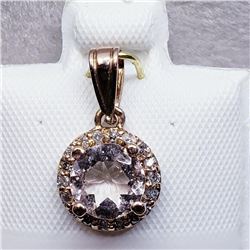 14K Rose Gold Morganite(1ct) 18 Diamond(0.18ct) Pendant (~weight 1.2g), Made in Canada, Insurance Va