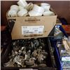Image 1 : BLACK TRAY OF CASTORS AND BOX OF PVC PIPE FITTINGS
