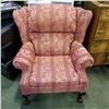 Image 1 : CARVED CLAW FOOT WING BACK ARM CHAIR