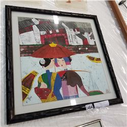 ANTIQUE EASTERN MIXED MEDIA PAINTING IN BAMBOO FRAME ORIGINAL