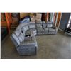 Image 15 : NEW MODERN GREY STITCHED PALOMINO FABRIC 3 PIECE SECTIONAL SOFA, WITH 3 POWER RECLINERS, 2 CONSOLES,