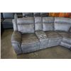 Image 4 : NEW MODERN GREY STITCHED PALOMINO FABRIC 3 PIECE SECTIONAL SOFA, WITH 3 POWER RECLINERS, 2 CONSOLES,