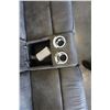 Image 5 : NEW MODERN GREY STITCHED PALOMINO FABRIC 3 PIECE SECTIONAL SOFA, WITH 3 POWER RECLINERS, 2 CONSOLES,