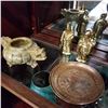Image 2 : LOT OF EASTERN WARES, 2 COPPER PLATES, AND LARGE EASTERN DRAGON PLATE ON STANE
