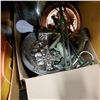 Image 2 : BOX OF SILVER PLATE, METAL WARES, AND BOX OF VARIOUS CHINA
