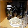 Image 1 : 5 BLACK EASTERN VASES, BUNNYKINS BOWL, AND GLASSES