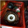 Image 2 : CAST IRON FLOWERS, WOOD BAROMETER, GLASS, PAINTED EGGS, AND MEDALIONS