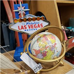 LAS VEGAS LIGHT UP SIGN AND SMALL SWIVEL GLOBE