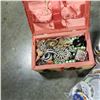 Image 2 : 2 BAGS OF PINS AND JEWELLERY BOX W/ JEWELLERY